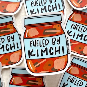 Fueled By Kimchi Vinyl Sticker, Korean Kimchi Illustration Stickers, Waterproof Laptop Water Bottle Decals