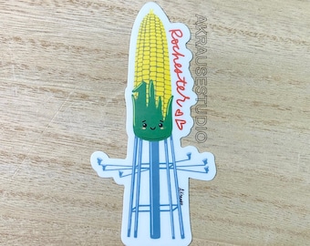 Kawaii Cute Vinyl Corn Water Tower Sticker, Kawaii Corn Tower Sticker, Rochester Minnesota Corn Tower Decal, Corn Water Tower Bumper Sticker