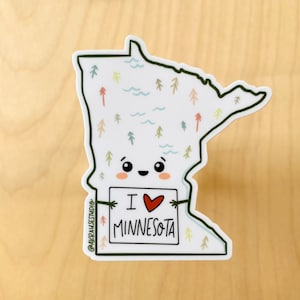 I Love Minnesota Vinyl Sticker, Kawaii Minnesota Illustration Stickers, Waterproof Laptop Water Bottle Decals