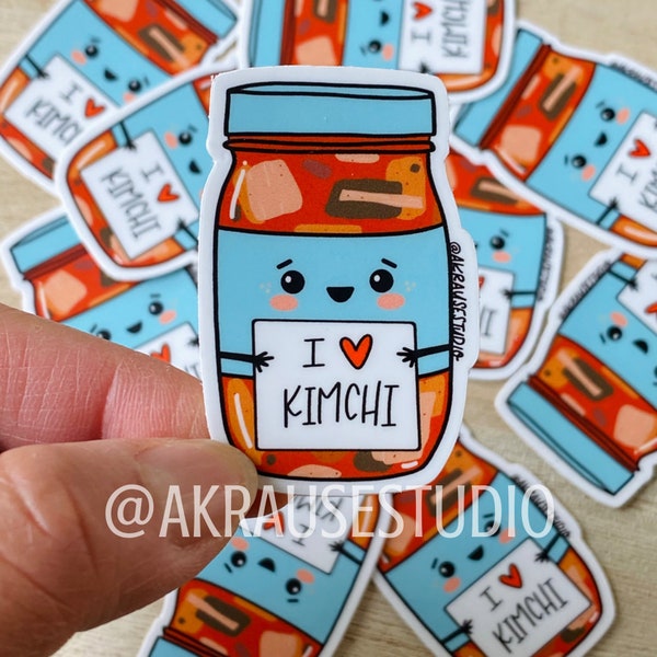 I Love Kimchi Vinyl Sticker, Cute Korean Kimchi Illustration Stickers, Waterproof Laptop Water Bottle Decals, Kawaii Kimchi Jar Stickers