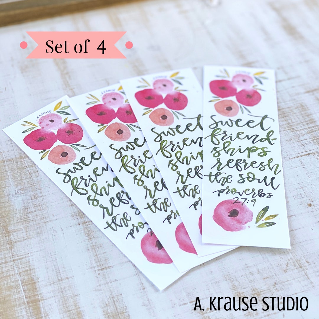 Set of 4 Friendship Quote Bookmarks, Proverbs 27:9 Bookmark, Watercolor ...