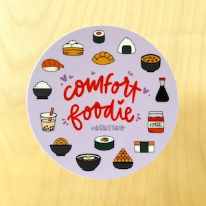 Comfort Foodie Vinyl Sticker, Asian Food Lover Illustration Stickers, Waterproof Laptop Water Bottle Decals