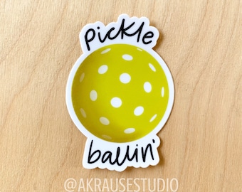 Pickle Ballin’ Vinyl Sticker, Pickleball Illustration Stickers, Waterproof Laptop Water Bottle Decals