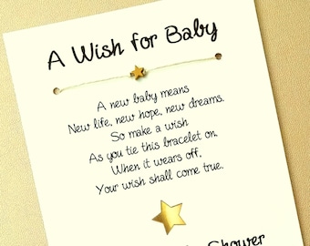 A Wish for Baby - Twinkle Little Star Baby Shower Favor - Custom Made Wish Bracelet Party Favor with a Tiny Gold or Silver Star Charm