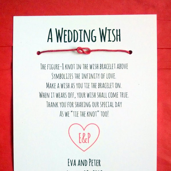 Monogram Heart - A Wedding Wish - Infinity Knot Wish Bracelet Wedding Favor Custom Made for You
