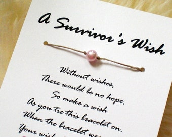 Breast Cancer Survivor's Wish Bracelet - Pink Awareness Ribbon - Sympathy Gift - Encouragement Card - Inspirational Greeting Card
