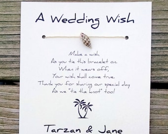 Wish Bracelet Wedding Favors, Personalized Beach Wedding Favors, A Wedding Wish with a Genuine Shell, Tropical Theme Custom Made Party Gift