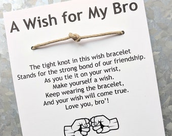 Love Ya Bro - Wish Bracelet with a Knot - A Guy's Friendship Gift Custom Made for You