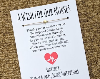 Nurse Appreciation Gift - A Wish for Nurses Wish Bracelet with a "You're a Star" Bead - Custom Made, Personalized Card for Nurses Week