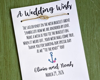Nautical Wedding Favor, Wish Bracelet Wedding Favors, Custom Personalized Wedding Favors, A Wedding Wish Bracelet with a Sailor Knot