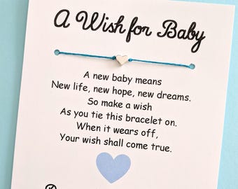 A Wish for Baby - Baby Shower Favor - Custom Made Wish Bracelet Party Favor with a Gold or Silver Heart Charm