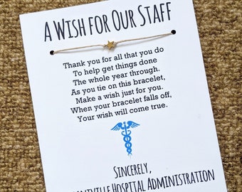 Medical Staff Appreciation Gift - A Wish for Our Hospital Staff Wish Bracelet with a "You're a Star" Bead - Custom Made, Personalized Card