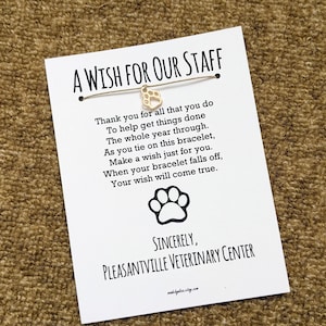 Veterinary Staff Appreciation Gift - A Wish for Our Vet Hospital Staff, Wish Bracelet with a Paw Print Charm, Custom Made, Personalized Card