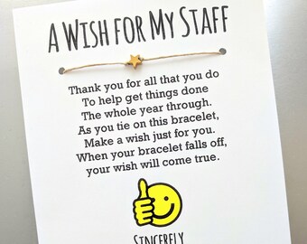 A Wish for My Staff - Wish Bracelet with a "You're a Star" Bead - Employee Appreciation Gift Custom Made for You