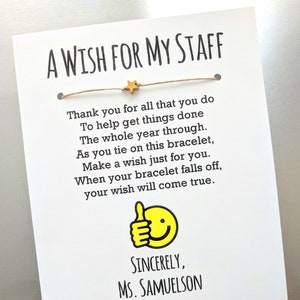 A Wish for My Staff - Wish Bracelet with a "You're a Star" Bead - Employee Appreciation Gift Custom Made for You