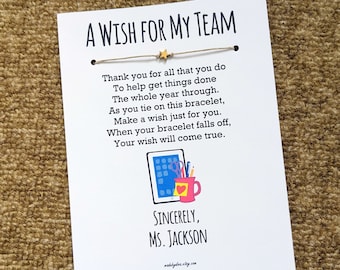 Administrative Assistants Appreciation Gift - A Wish for My Team Wish Bracelet with a "You're a Star" Bead, Custom Made Personalized Card