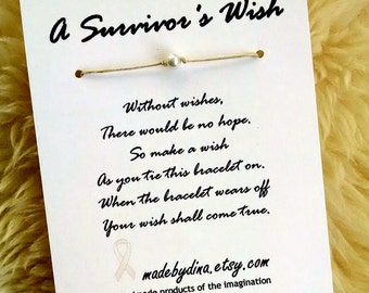 Bracelet de souhaits du survivant du cancer du poumon - Ruban de sensibilisation blanc - Cadeau de sympathie - Carte d’encouragement - Carte de vœux inspirante