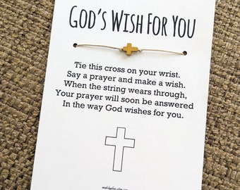 Cross Wish Bracelet, God's Wish for You, Christian Friendship Bracelet, Religious Gift Encouragement Card, Custom Personalized Greeting Card