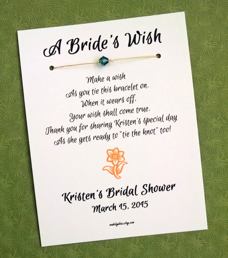 Garden Bridal Shower Favor, Wish Bracelet Party Favor with Colorful Flowers, Custom Bridal Shower Favor with Personalized Name and Date image 2