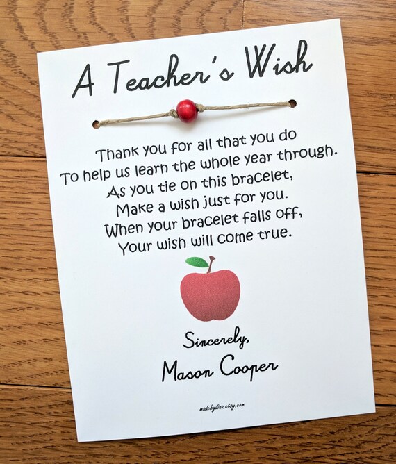 Big Heart Teacher Wish Bracelet End Of Term Gift Teacher Card Best Seller