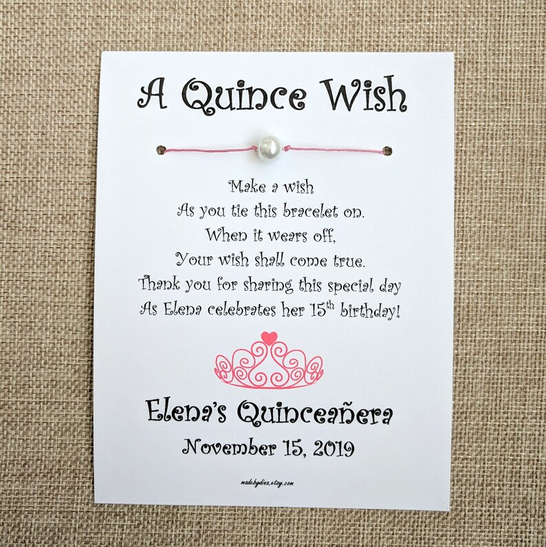 A Quince Wish Wish Bracelet With a Pearl Quinceanera Party Etsy