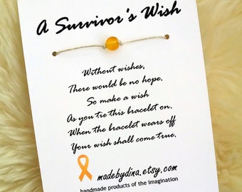 Childhood Cancer Survivor's Wish Bracelet - Gold Awareness Ribbon - Sympathy Gift - Encouragement Card - Inspirational Greeting Card