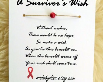 HIV/AIDS Survivor's Wish Bracelet - Red Awareness Ribbon - Sympathy Gift - Encouragement Card - Inspirational Greeting Card