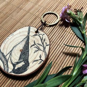 Hand painted Bird Wooden keychain Wood slice art Nature lover gift Unique New home gift Customized gift Personalized animal wood keyring