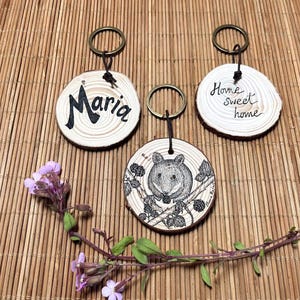 Personalized wood keyring with hand painted Wood Mouse Wooden keychain Wood slice art Nature lover gift Customized gift New home gift