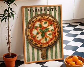 Margherita Pizza Wall Art, Italian Kitchen Decor, Food Poster Print, Rustic Pizza Artwork, Restaurant Decor