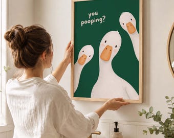 Funny Goose Bathroom Poster, Are You Pooping Wall Art, Cute Duck Print, Bathroom Humor Decor, Minimalist Funny Art