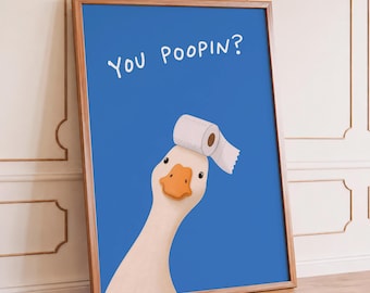 Affiche humoristique pour les toilettes avec une oie, Décoration murale « Tu fais caca », Impression canard mignon, Décoration humoristique pour les toilettes, Art minimaliste et drôle