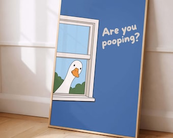 Affiche humoristique pour les toilettes avec une oie, Décoration murale « Tu fais caca ? », Illustration de canard mignon, Décoration humoristique pour les toilettes, Art minimaliste et drôle, Téléchargement numérique