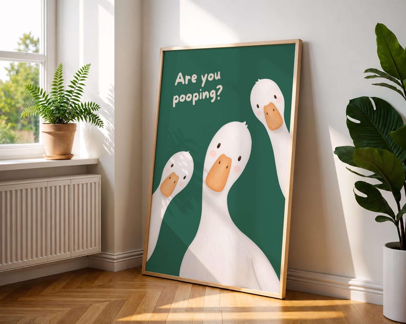Funny Goose Bathroom Poster, Are You Pooping Wall Art, Cute Duck Print, Bathroom Humor Decor, Minimalist Funny Art image 8