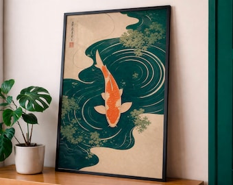 Koi Fish Japanese Poster, Minimal Zen Wall Art, Modern Asian Decor, Feng Shui Koi Print, Calm Aesthetic Wall Decor