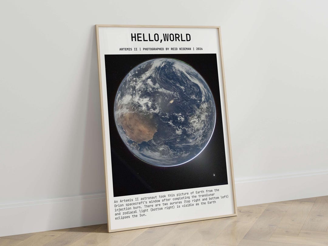 Hello World Earth Poster, Artemis II Space Print, Earth From Space ...