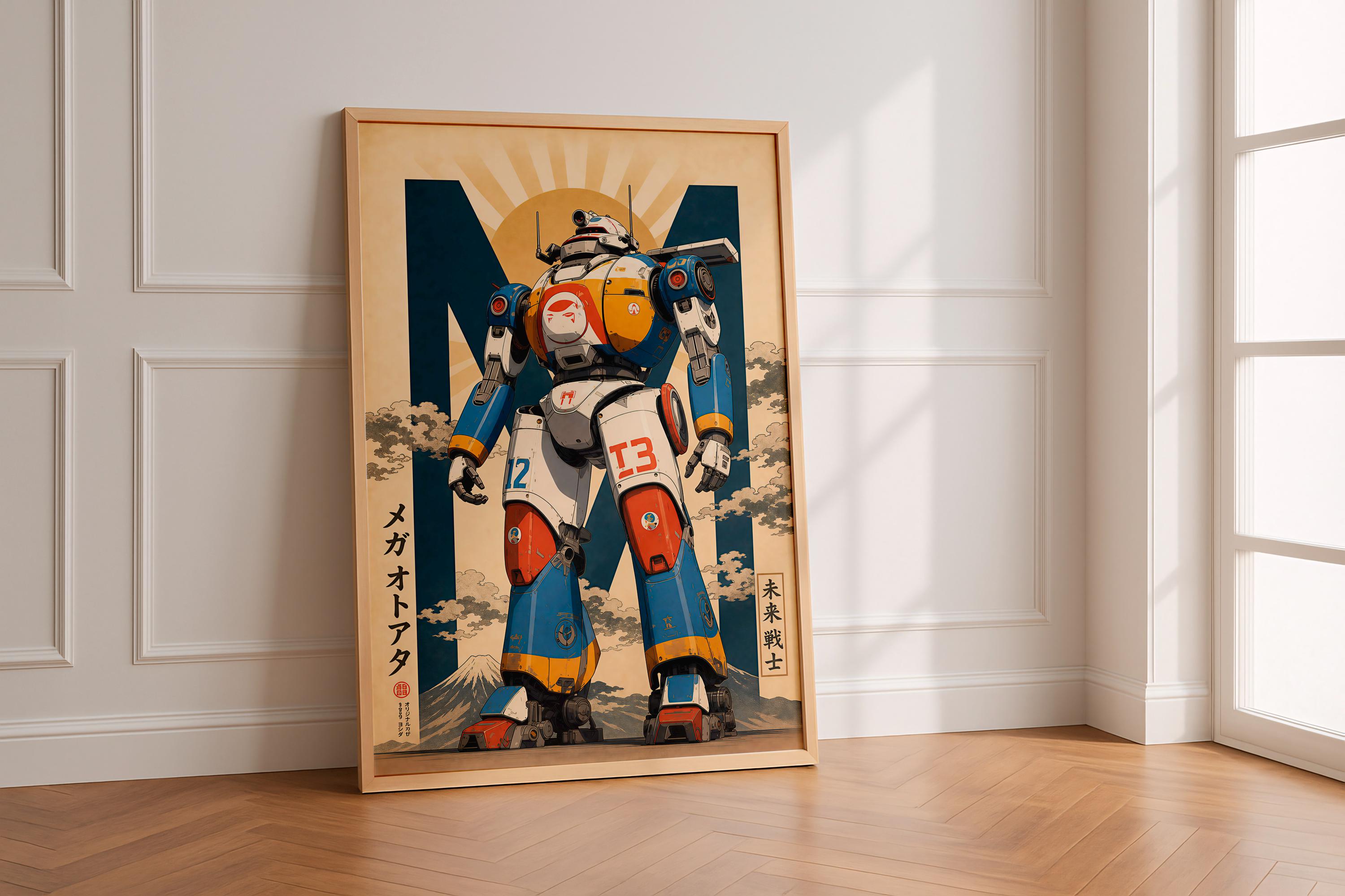 Retro Japanese Mecha Poster, Futuristic Robot Wall Art, Vintage Sci-fi ...