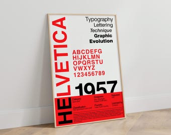 Poster Helvetica Typography, Swiss Graphic Design Print, Modernist Alphabet Art, Minimalist Editorial Wall Decor