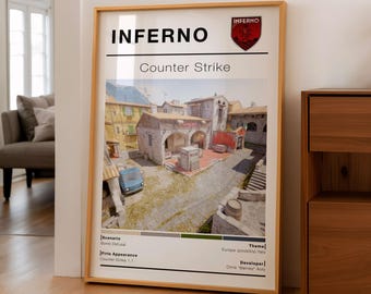 CSGO Tactical European Town Map Poster, Minimalist FPS Game Art, Gaming Room Wall Decor, Digital Download