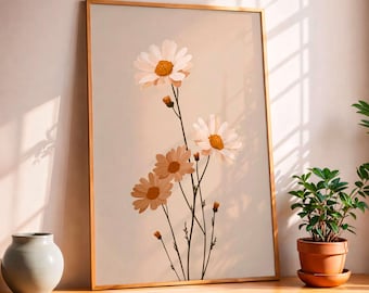 Floral Poster Illustration Print, Warm Neutral Floral Design, Gentle Modern Decor for Light Interiors