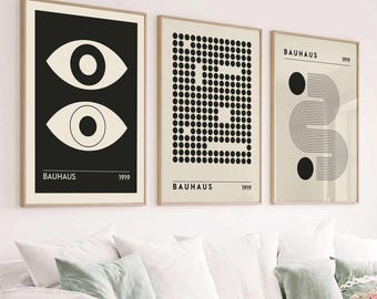 Ensemble de 3 impressions Bauhaus, affiches modernes du milieu du siècle vintage, ensemble mural géométrique de galerie, décoration murale tendance 3 pièces téléchargement numérique
