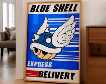 Mario Blue Shell Poster | Gaming Wall Art | Funny Gamer Print | Teen & Kids Bedroom, Game Room Decor | Digital | Digital Download
