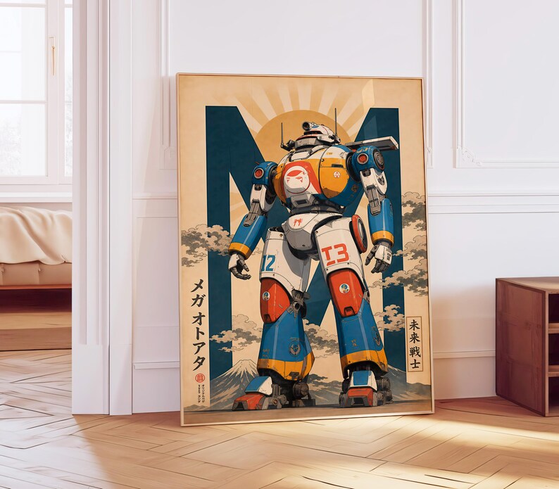 Retro Japanese Mecha Poster, Futuristic Robot Wall Art, Vintage Sci-fi ...