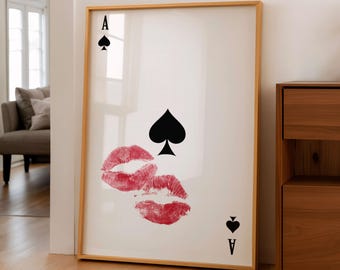 Ace of Spades Lips Poster, Romantic Kiss Wall Art, Digital Download, Minimalist Poster, Modern Wall Art, Playing Card Decor