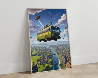 Poster Bus de combat, oeuvre d'art murale de jeu vidéo, décoration de chambre de joueur, impression sur toile de jeu, affiche de carte de Battle Royale, cadeau pour gamers
