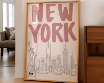 New York City Skyline Art Print, Minimal NYC Wall Art Poster