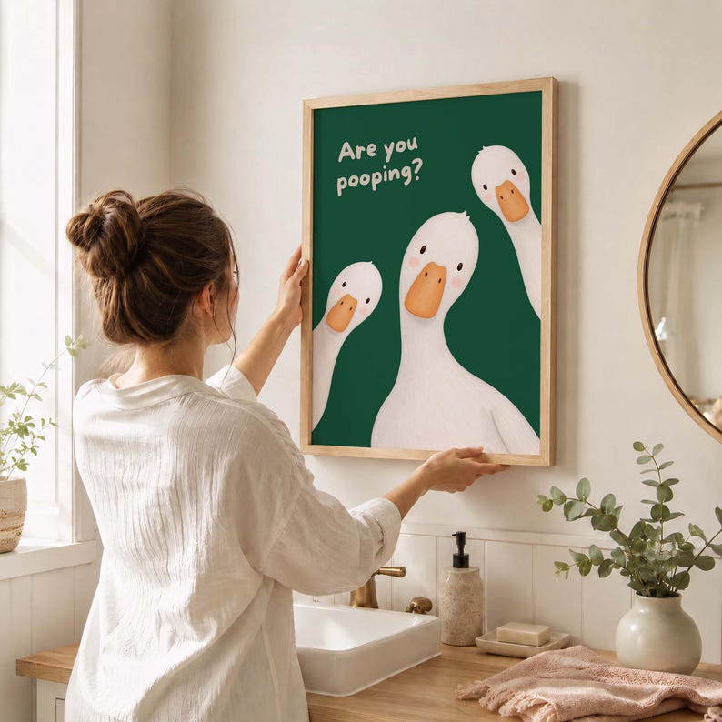 Funny Goose Bathroom Poster, Are You Pooping Wall Art, Cute Duck Print, Bathroom Humor Decor, Minimalist Funny Art image 2