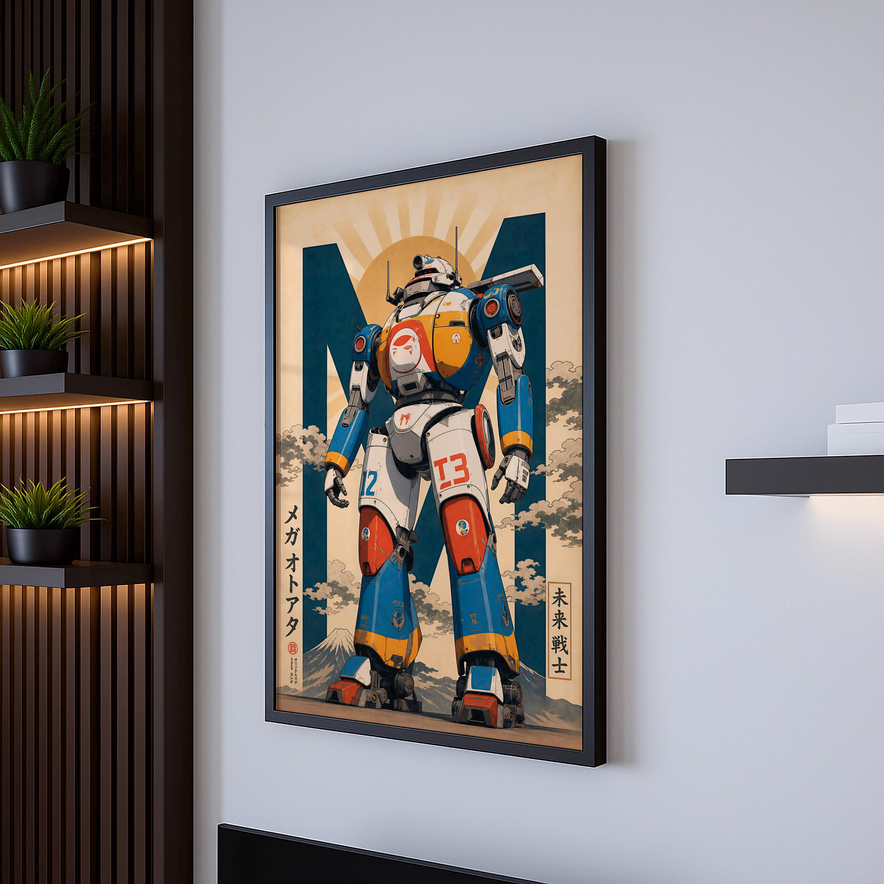 Retro Japanese Mecha Poster, Futuristic Robot Wall Art, Vintage Sci-fi ...