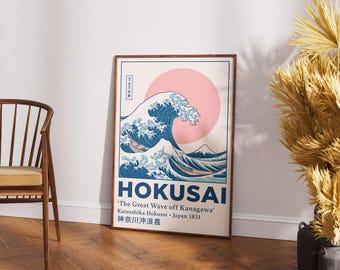 Impression d'art japonais vague Kanagawa, Ukiyoe Ocean Sunrise, poster en téléchargement numérique, décoration de bureau