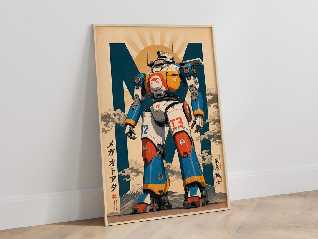Retro Japanese Mecha Poster, Futuristic Robot Wall Art, Vintage Sci-fi ...